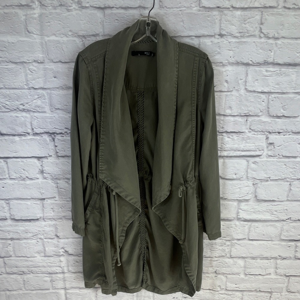 MAX Jeans Green Tencel Drape Front Utility Jacket Size M Coastal Minimalist